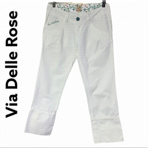 VIA Delle Rose White 100% Cotton Cropped Capris Size S